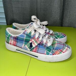 Polo Ralph Lauren Pastel Plaid Lace Up Sneakers Size 7B